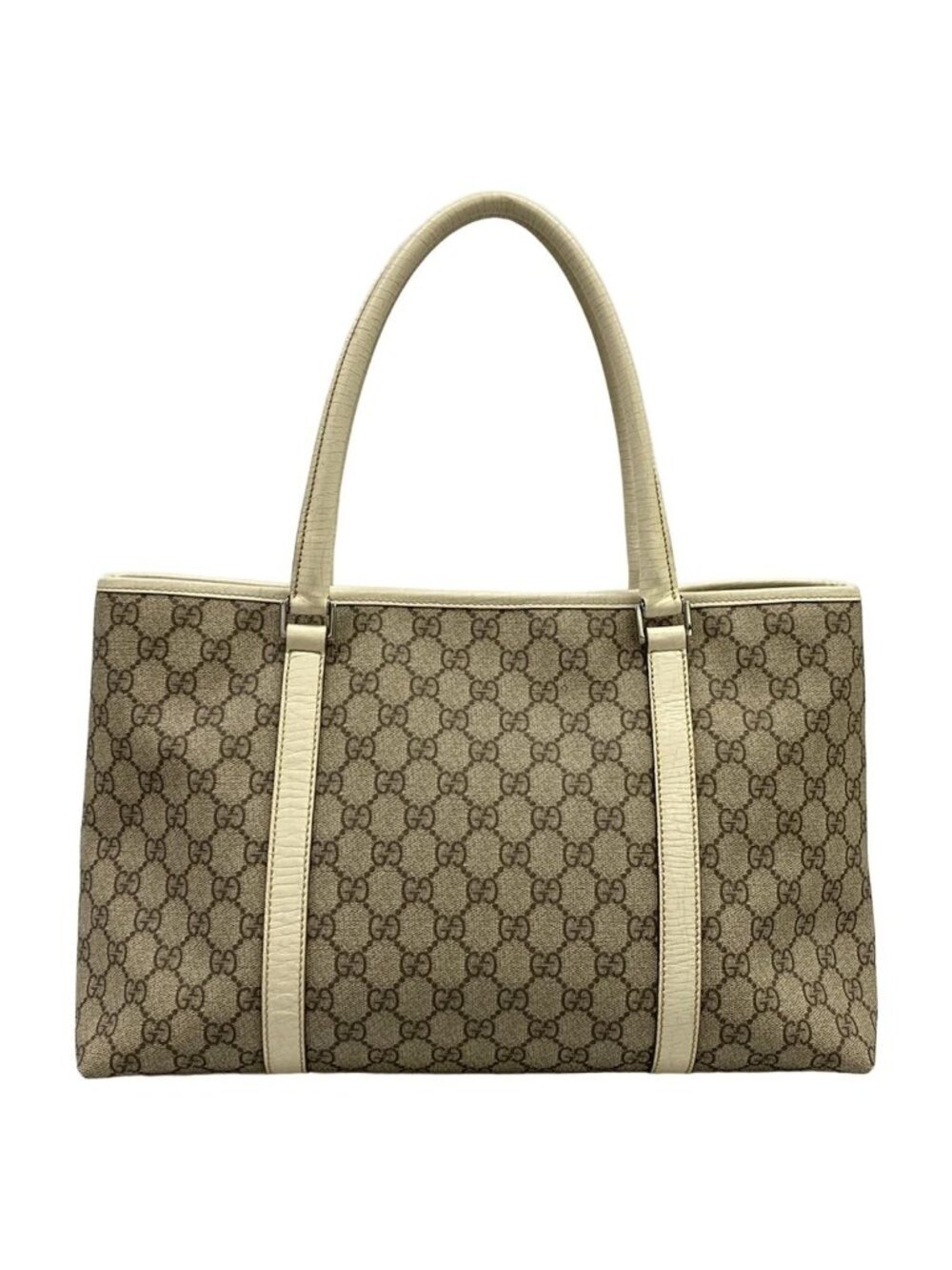 Gucci Tote GG Plus Supreme Gray Beige Ivory Leather - Picture 3 of 13